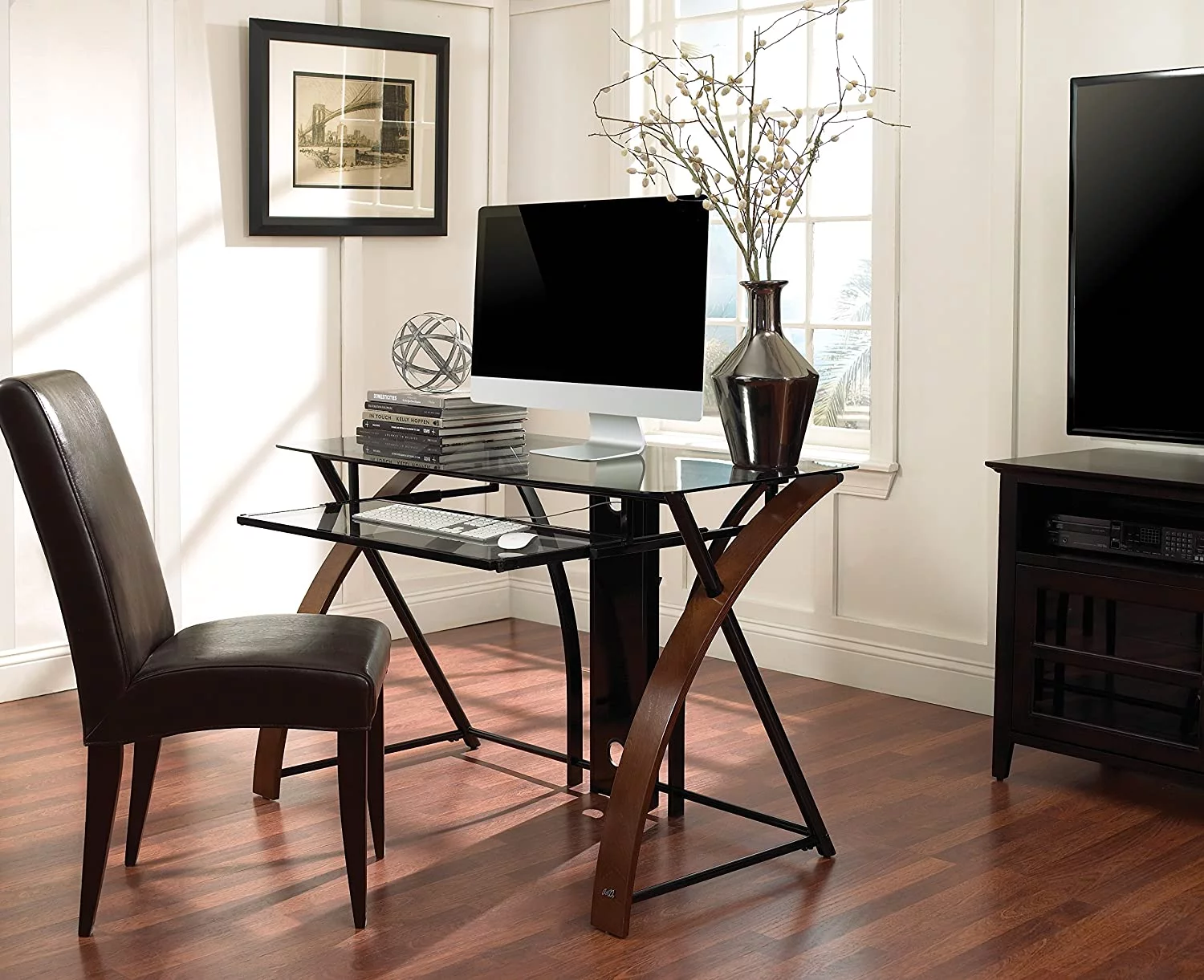 Bell'O Curved Wood Computer Desk with Keyboard Tray - CD8841