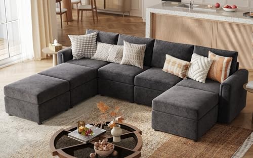 LINSY HOME Modular Sectional Sofa, Convertible U Shaped Sofa Couch with Storage, Memory Foam, Modular Sectionals with Ottomans
