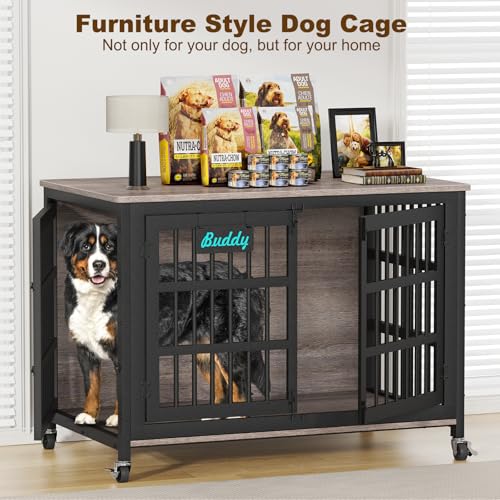 EasyCom 48"/42"/33" Dog Crate Furniture with Name Tag, Heavy Duty Dog Kennel Indoor for Large Dogs