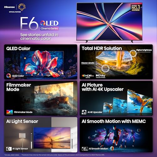 Hisense 50" Class E6 Series QLED 4K UHD Smart Fire TV (50E6QF, 2025 Model) - QLED, AI Light Sensor, Dolby Vision &middot; Atmos