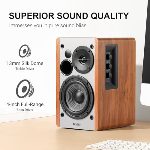 Edifier Powered Bookshelf Speakers R1280T with WiiM Mini AirPlay2 Wireless Wi-Fi Audio Streamer, Stream Hi-Res Audio from Spotify