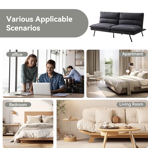 Faux Leather Futon Sofa Bed,Convertible Futon Couch,Memory Foam Loveseat Sleeper Sofa,Small Splitback Modern Folding Couch for Living Room,Office
