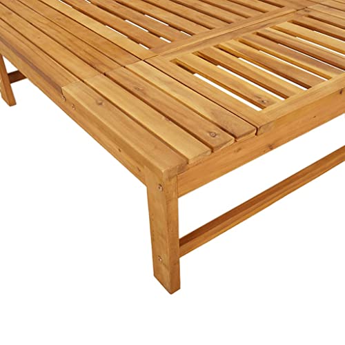 Sun Lounger with Cream White Cushion and Pillow Solid Wood Acacia,Acacia Wood Sun Lounger with Adjustable Backrest for Patio and Garden Relaxation