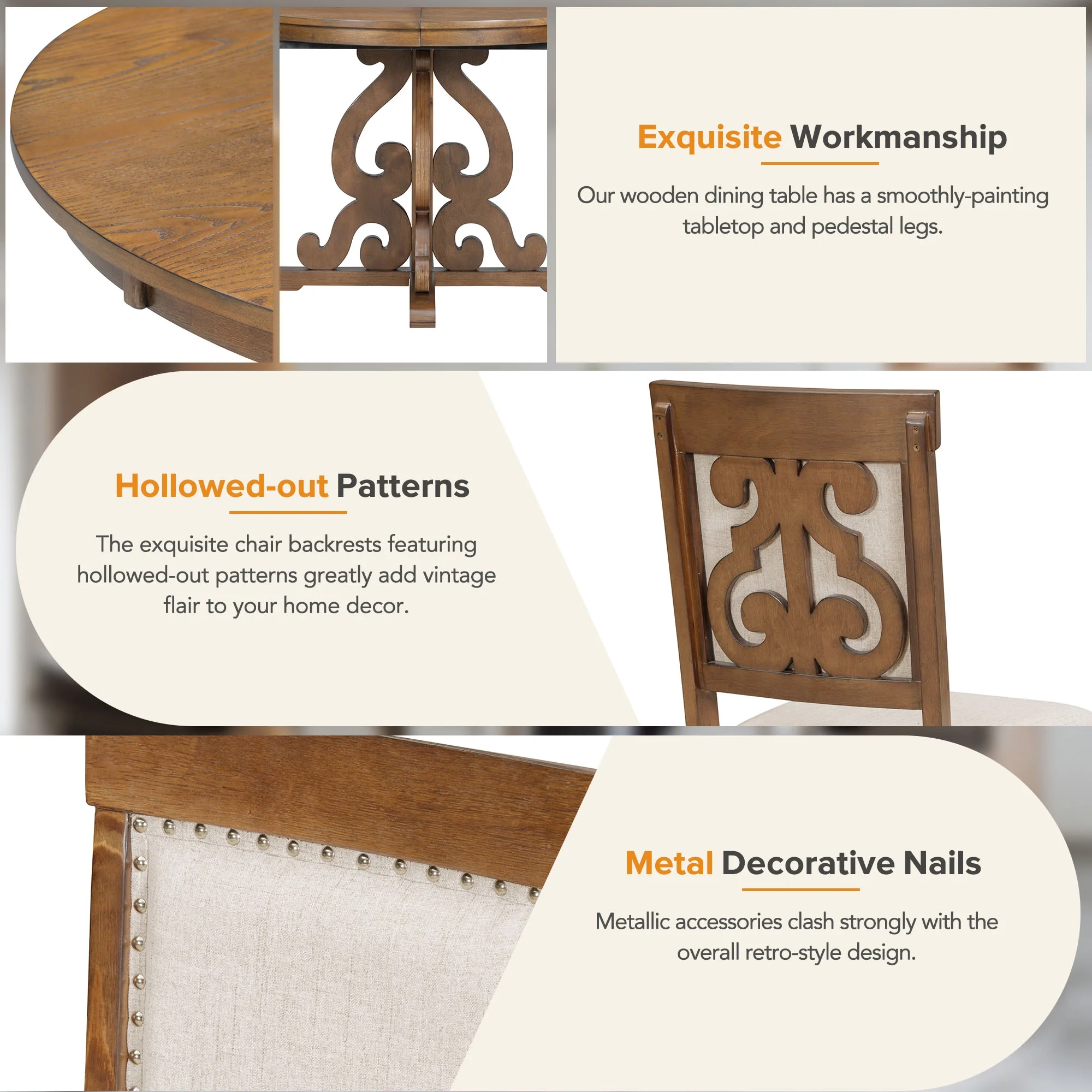 Dining Table Set for 4, Atumon Dining Room Set with Extendable Round Table and 4 Upholstered Dining Chairs