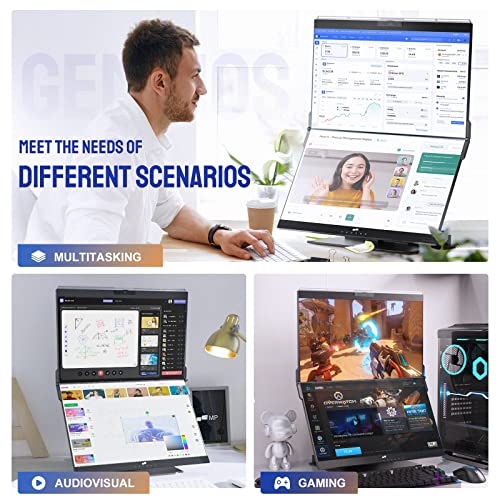 Mobile Pixels Geminos Dual 24" FHD Stacked Desktop Monitors with 1080P Webcam&Speakers, 100W USB-C Charging