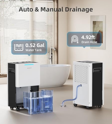1500 Sq. ft Dehumidifier for Basement and Large Room, 21 Pints Dehumidifiers for Home with Drain Hose, Intelligent Humidity Control, 3 Modes
