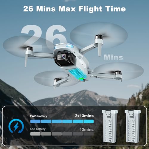 Drone with Camera, 2K HD FPV Drone with Brushless Motor, Altitude Hold, Gesture Selfie, 3D Flips, Waypoint Fly, One Key Take Off/Landing