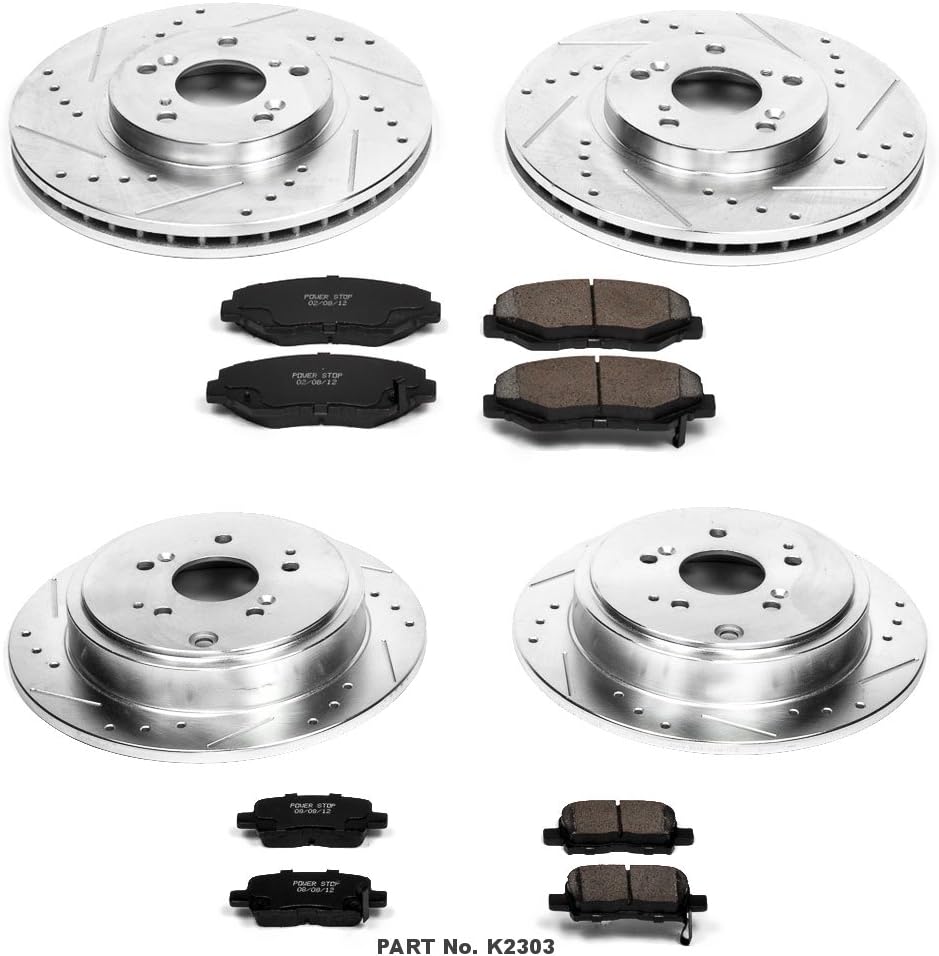 Power Stop K2303 Front and Rear Z23 Carbon Fiber Brake Pads with Drilled & Slotted Brake Rotors Kit