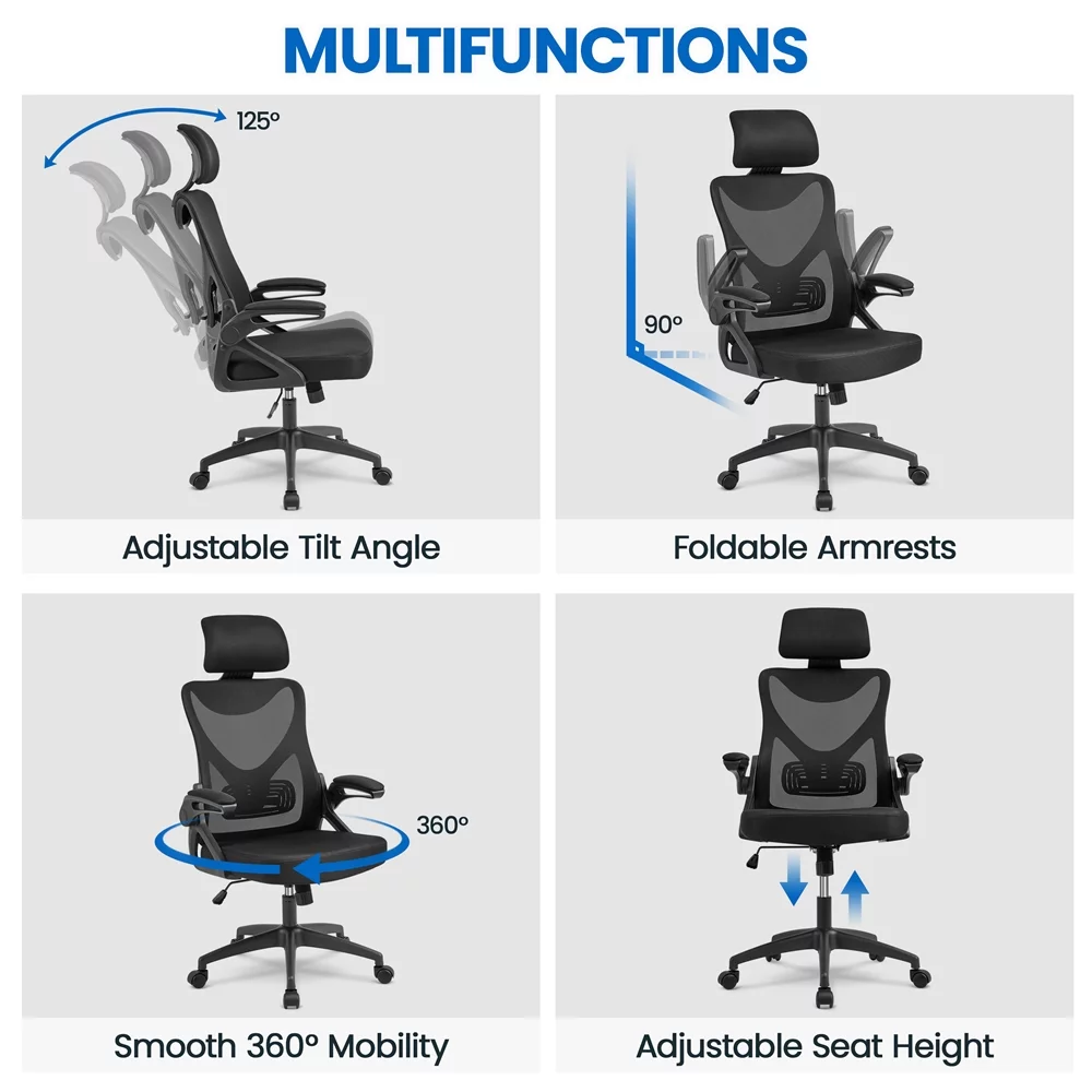 Alden Design Ergonomic Mesh Office Chair with High Back, Black