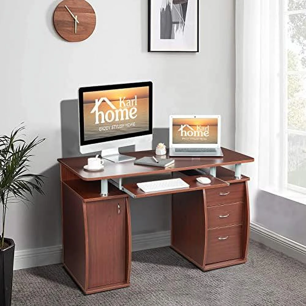 HOOMHIBIU Computer Desk with Drawers &amp;  Cabinet  Small Office Desk PC Laptop Workstation for Home  Studio  Office  Apartment  Black