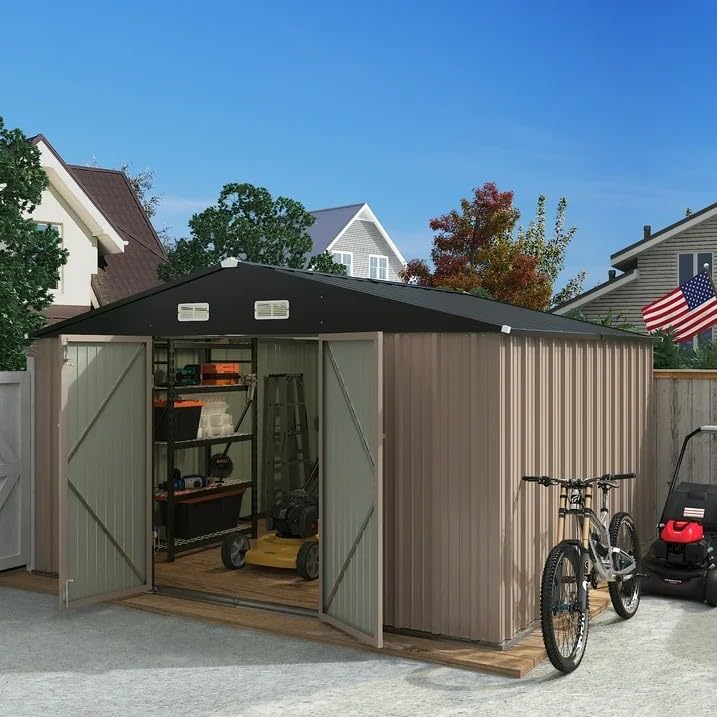 Greesum 5×3 FT Outdoor Storage Shed, Metal Storaged Sheds Without Floor, Tool Sheds with Lockable Doors and Sloping Roof for Garden, Patio, Backyard