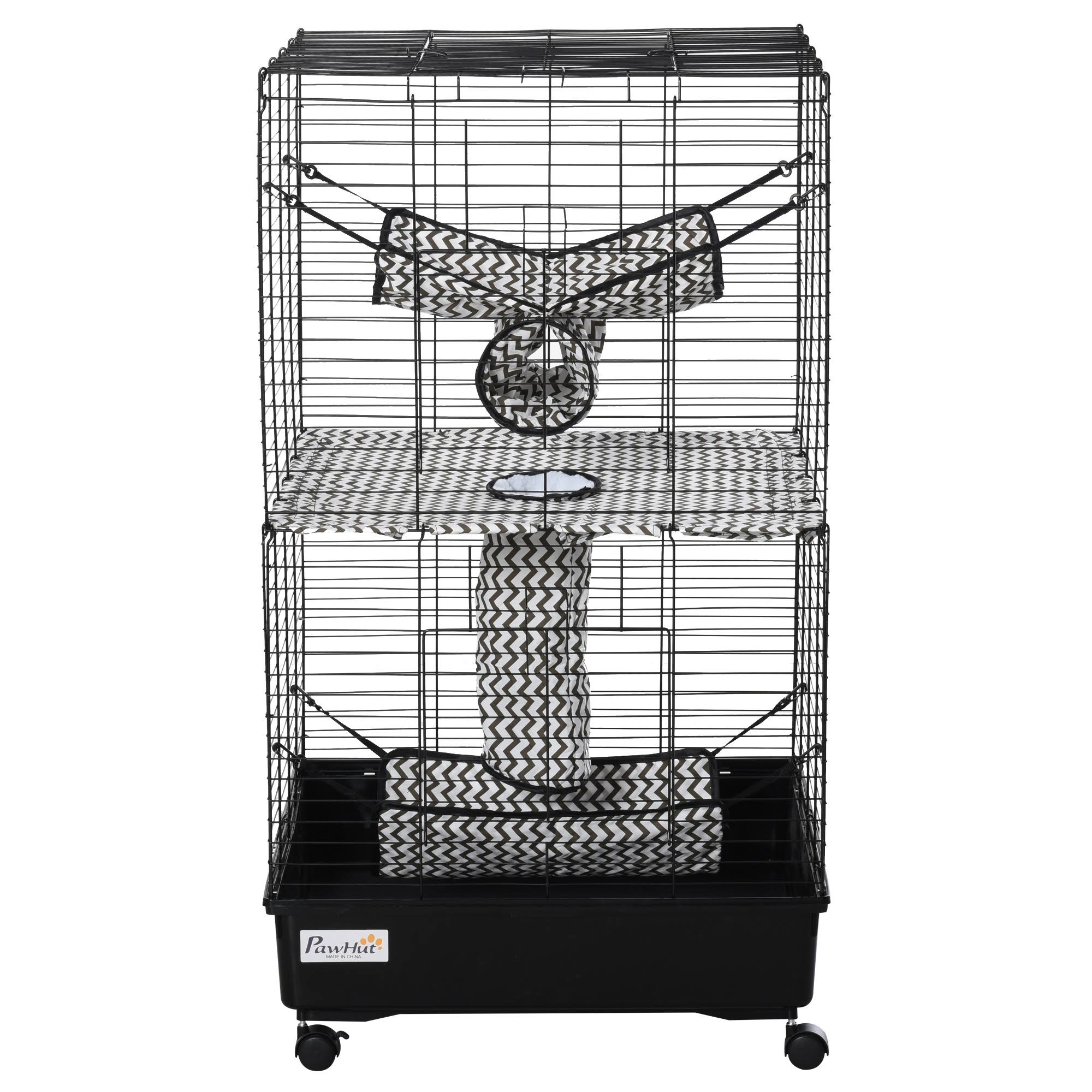 Pawhut Small Animal Cage Habitat Pet Play House for Ferret with Wheels Hammocks Tunnels