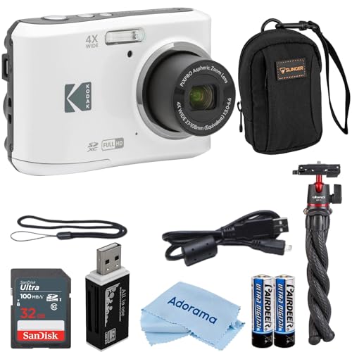 Kodak PIXPRO FZ45 Friendly Zoom 16MP Full HD Digital Camera, Bundle with 32GB Memory Card and Camera Bag, Flexible Tripod, and Card Reader (White)