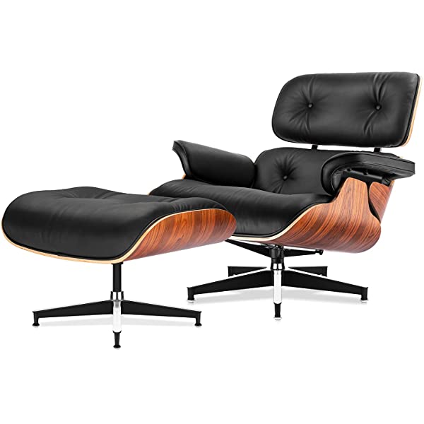 Mid Century Lounge Chair and Ottoman, Modern Chair Classic Design, Top Grain Leather Palisander Wood, Heavy Duty Base Support for Living Room, Study