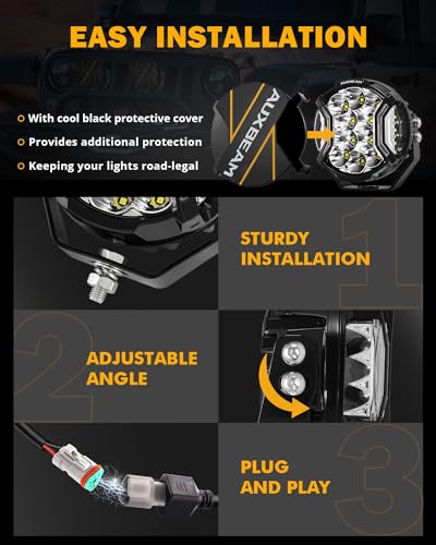 Auxbeam V-MAX Series 72W LED Pod Driving Lights, 4x2.5 Inch Rectangle Side Shooter Offroad Cube Spotlights with Amber DRL