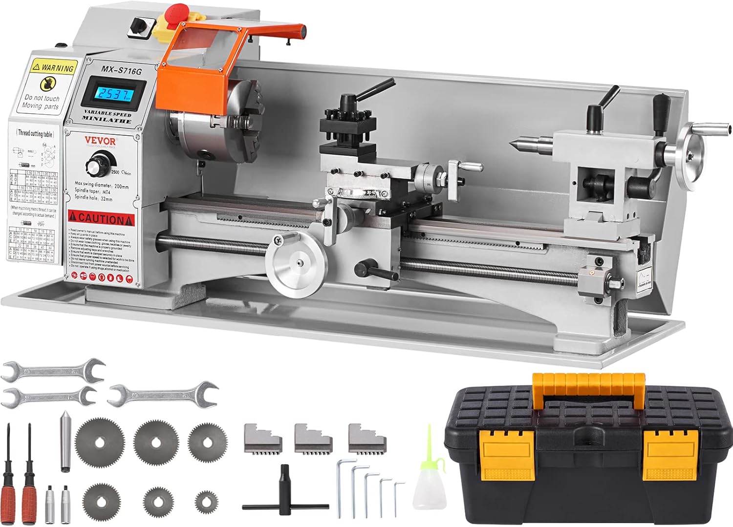 VEVOR Mini Metal Lathe Machine, 7'' x 16'', 800W Precision Benchtop Power Metal Lathe, 150-2500 RPM Continuously Variable Speed