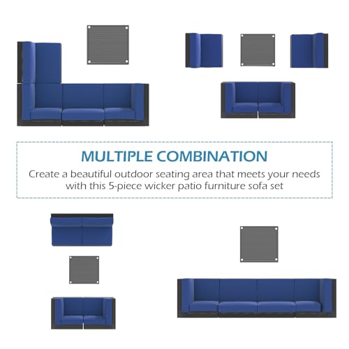 U-MAX 7 Piece Outdoor Patio Furniture Set, PE Rattan Outdoor Wicker Sectional Furniture Chair Set with Cushions and Tea Table