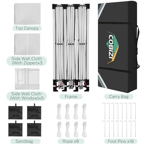 COBIZI 10x10 Pop up Canopy Tent Protable Canopy Tent with 4 Sidewalls Waterproof Commercial Instant Shelter for Parties, Wedding