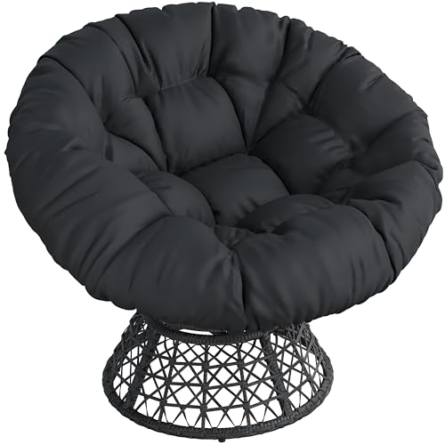 Yaheetech Indoor Papasan Chairs with Thick Tufted Cushions and Frame, Swivel Wicker Ergonomic Lounge Reading Chairs for Living Room/Bedroom, Black