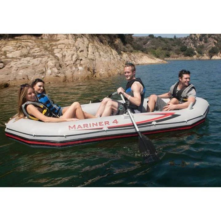 Intex Mariner 4 Inflatable Raft River Lake Dinghy Boat Set u0026 Motor Mount Kit