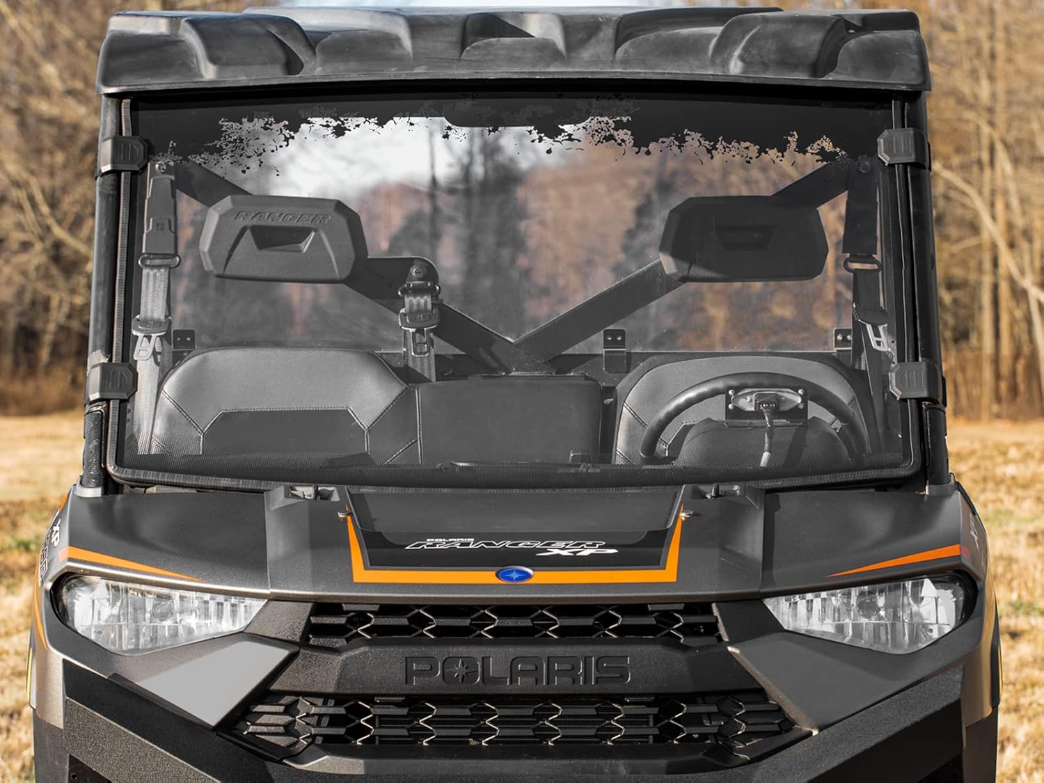 SuperATV Clear Scratch Resistant Full Windshield for Polaris Ranger XP 1000 / Crew (See Fitment) | 1/4 Polycarbonate | Protects Against Debris | Mud