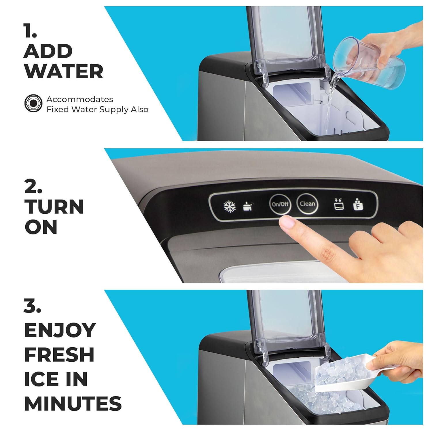 Mueller Countertop Nugget Ice Maker – Quiet, Heavy-Duty Ice Machine, 30 lbs Daily, 3 QT Tank, Compact & Portable, Includes Basket