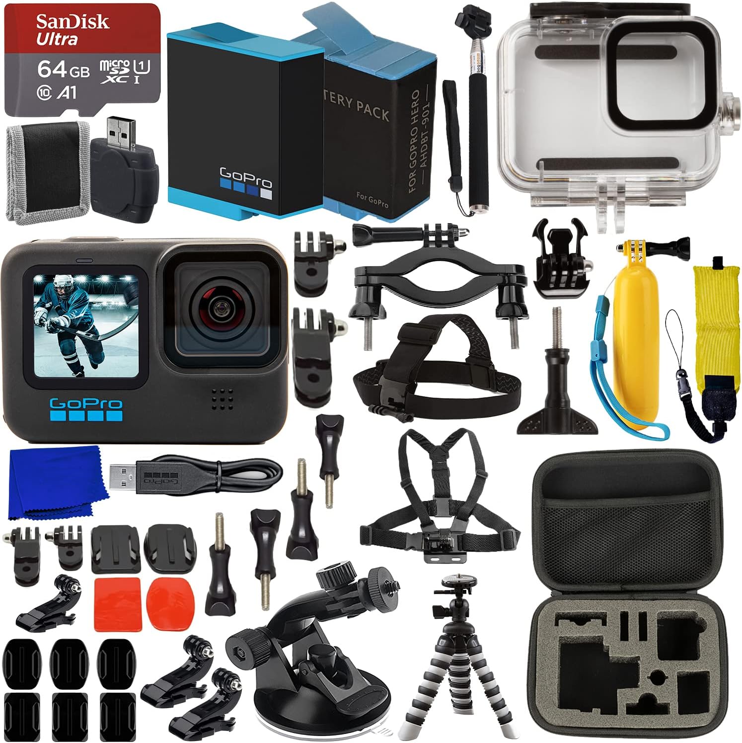 Ultimaxx Premium Bundle + GoPro HERO11 (Hero 11) SanDisk Ultra 64GB microSD Memory Card, Replacement Battery, 40M Underwater LED Light w/Bracket