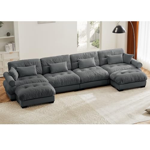 130" Modular Sectional Sofa,Velvet Upholstered Couches for Living Room,3 Seater Green Sofa Couch with Movable Ottoman