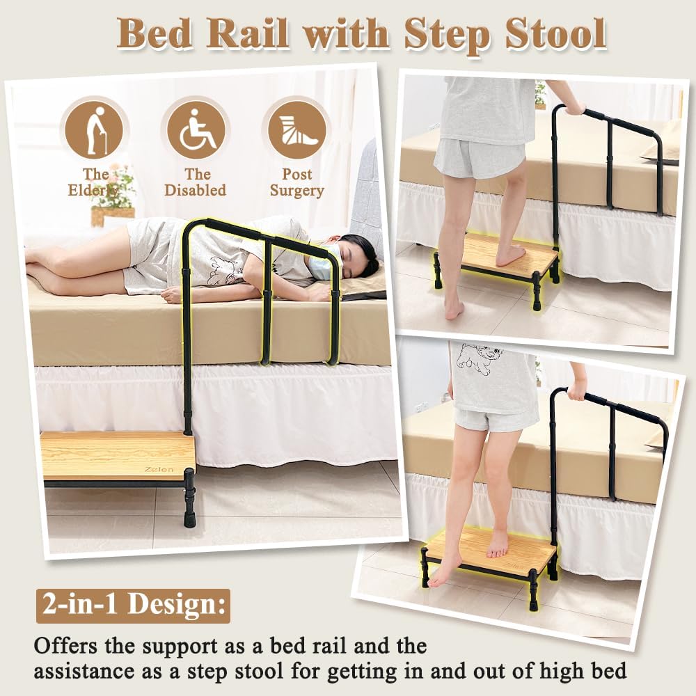 Zelen Bed Steps for High Beds for Adults Bed Assist Rail with Step Seniors Elderly Bed Step Stool with Handle for Seniors Bedside Foot Stools Medical