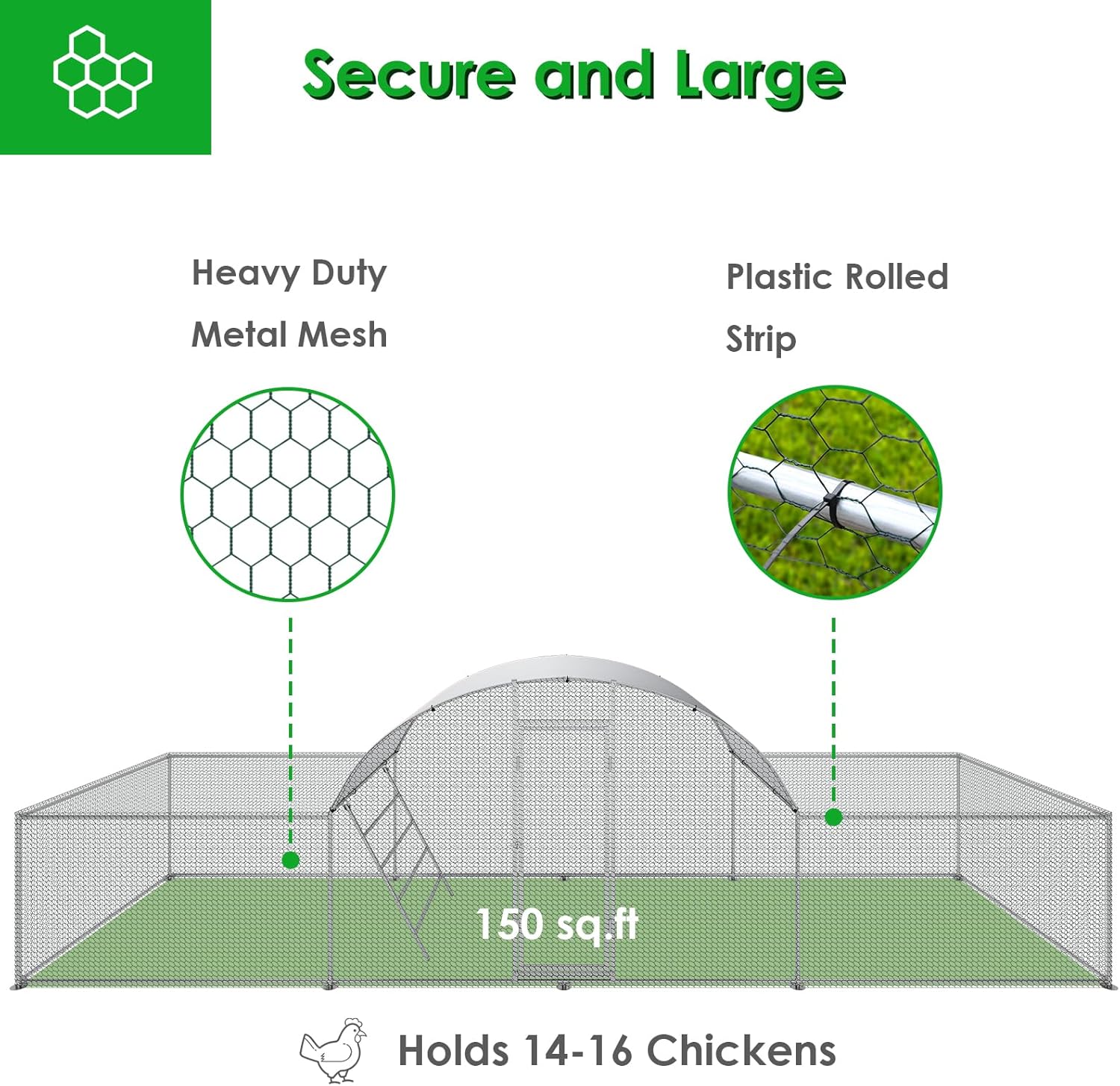 Arlopu 23ft Metal Chicken Coop, 3-Room Dome-Roof Poultry Pen, Large Hen Run Enclosure, Walk-in Galvanized Duck Rabbit Cage House