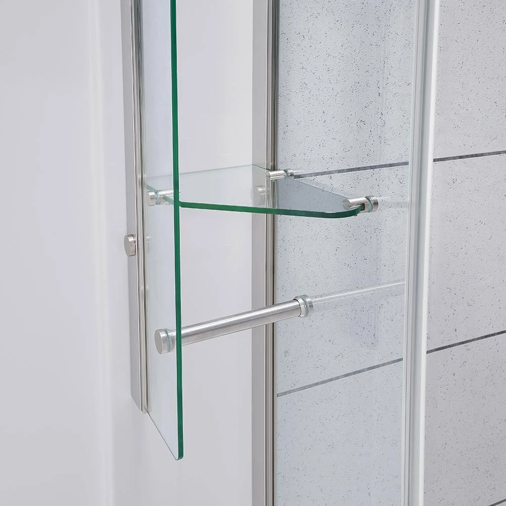 Glacier Bay Shower Stall Kit 34 in. x 76.40 in. Corner Drain Satin Nickel White GBSH133