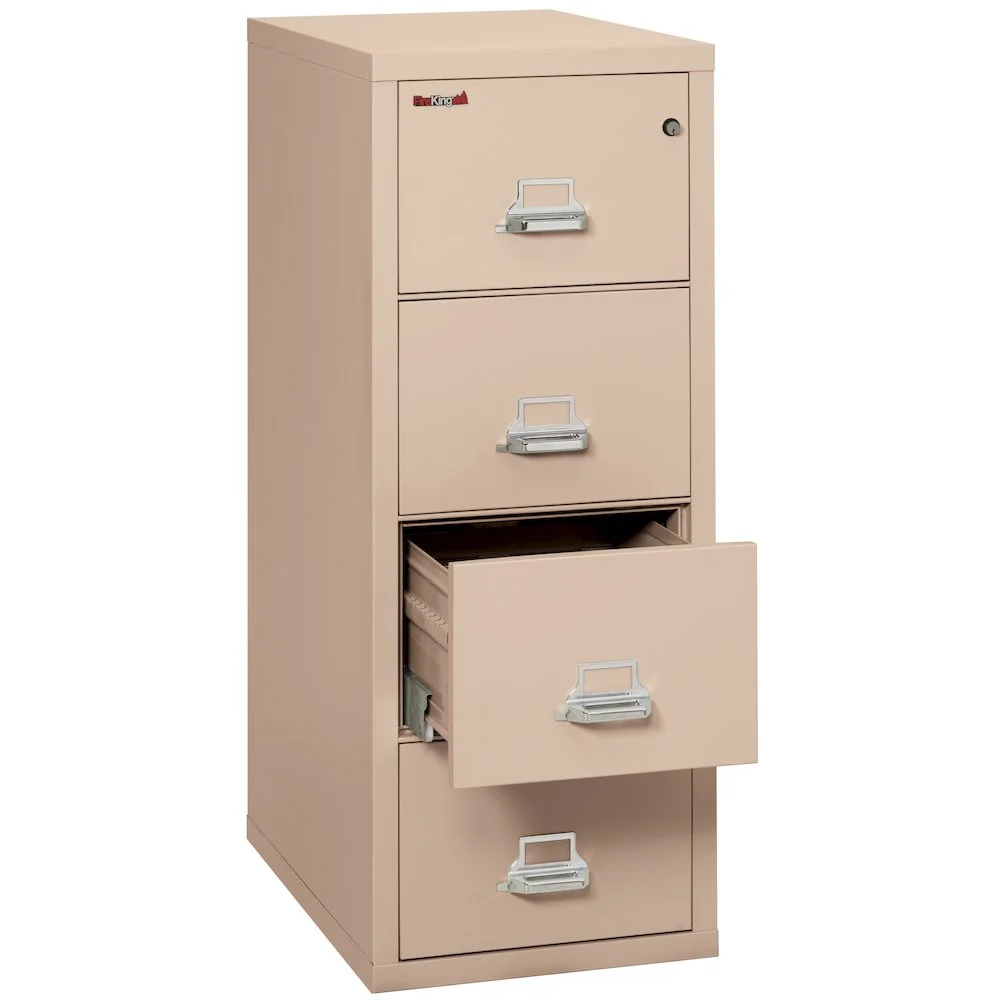 FireKing 4-Drawer, Vertical Fireproof File Cabinet, 31" Depth Letter Size, 1-Hour Fire Resistant, Impact Rated Cabinet, High-Security Keylock