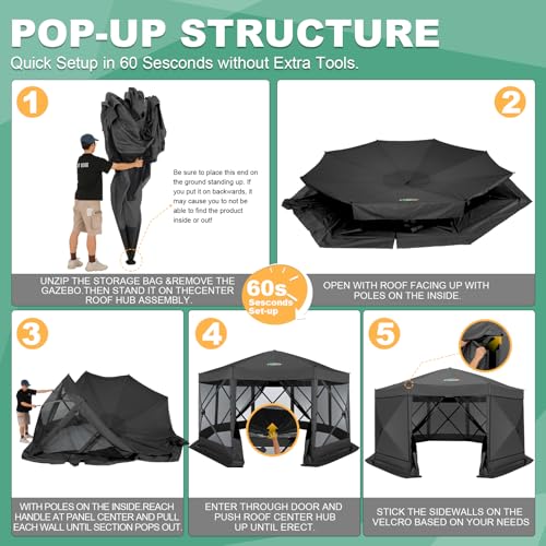 COBIZI 12x12ft Pop up Gazebo Screen Tent Screen House for Camping, Camping Outdoor Screened Gazebo, Canopy Tent