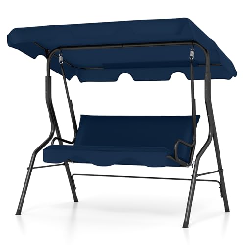 Tangkula 3 Person Porch Swing, Patio with Removable Cushion & Powder-Coated Steel Frame, Outdoor Swing with Canopy for Porch, Backyard, Garden