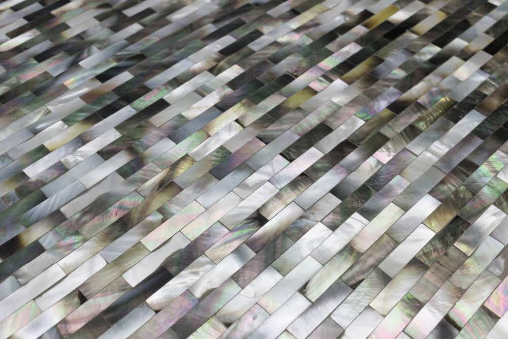 Ivy Hill Tile Sample - Lokahi Random Sized Seashell Splitface Tile Finish: Black/Gray/Pearl