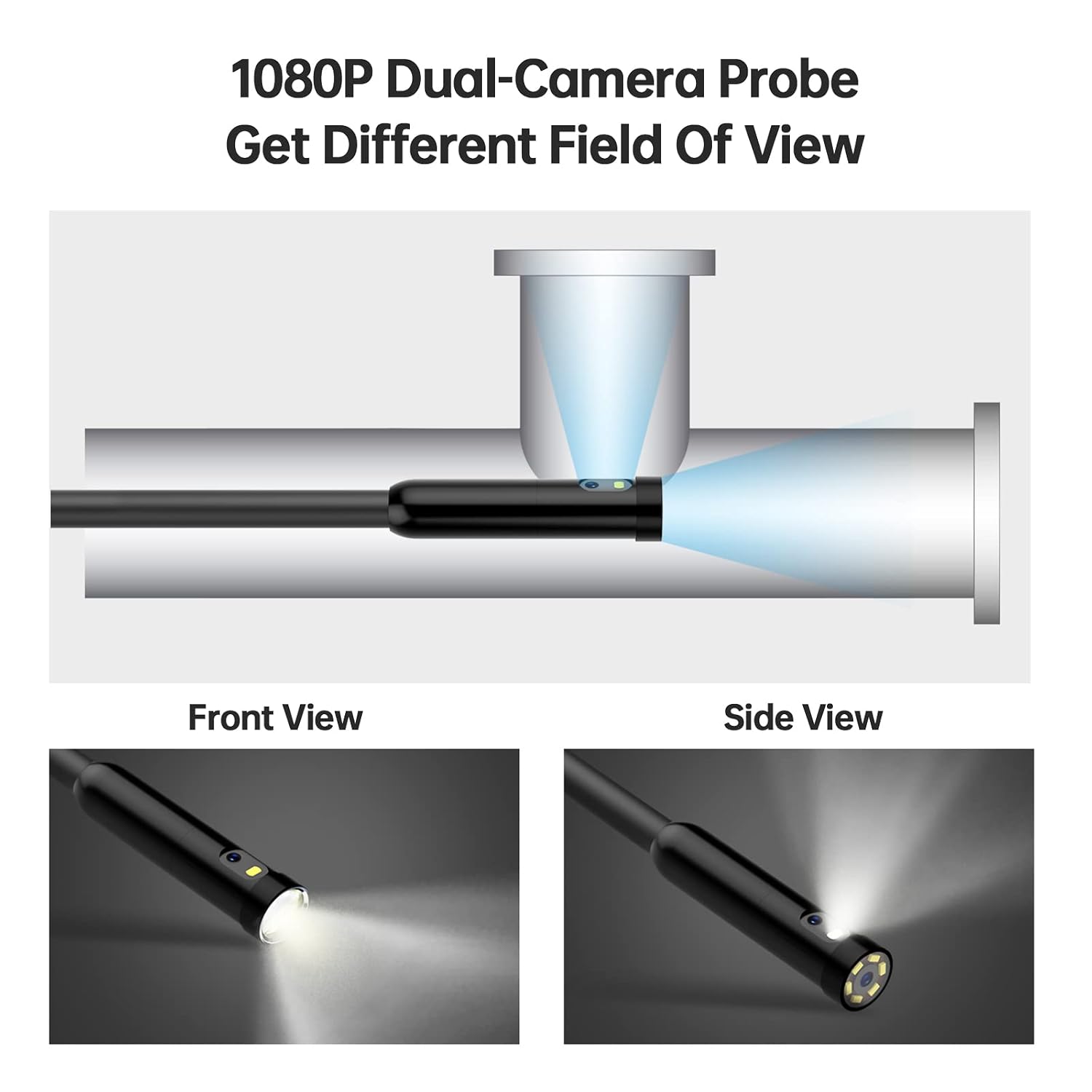 Dual Lens Endoscope Borescope, Teslong 4.5 HD Snake Inspection Camera with Light, Automotive Scope Camera with Flexible Cable