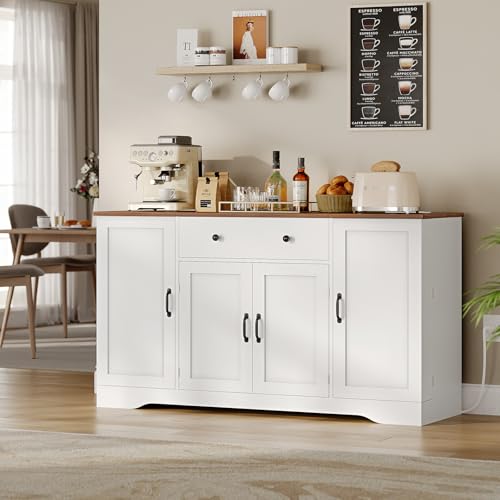 Buffet Cabinet with Storage & Charging Station, 53" Farmhouse Coffee Cabinet with Compartment Drawer