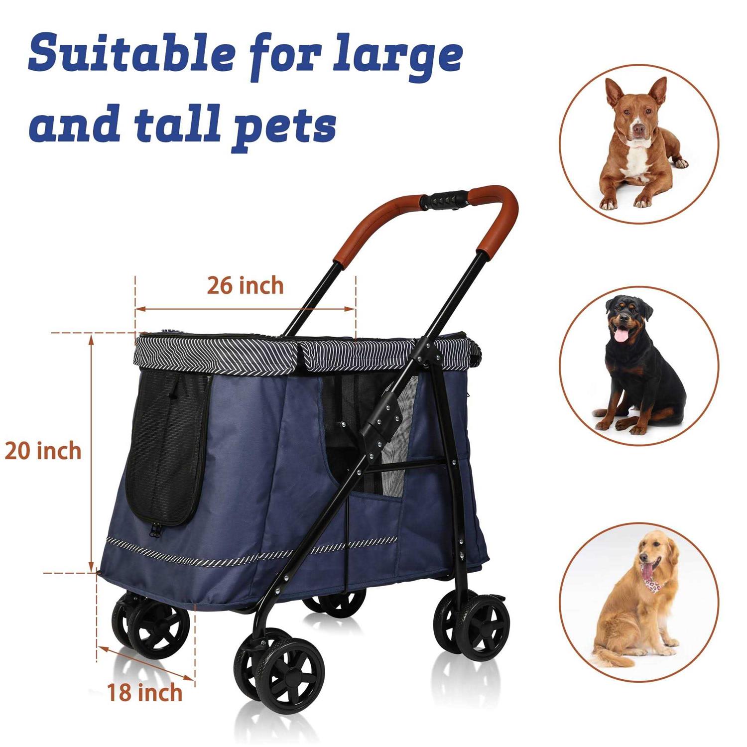 Folding Pet Stroller for Dog or Cats One-Click Folding Dog Travel Stroller with Dual Entry - Pet Supplies online store