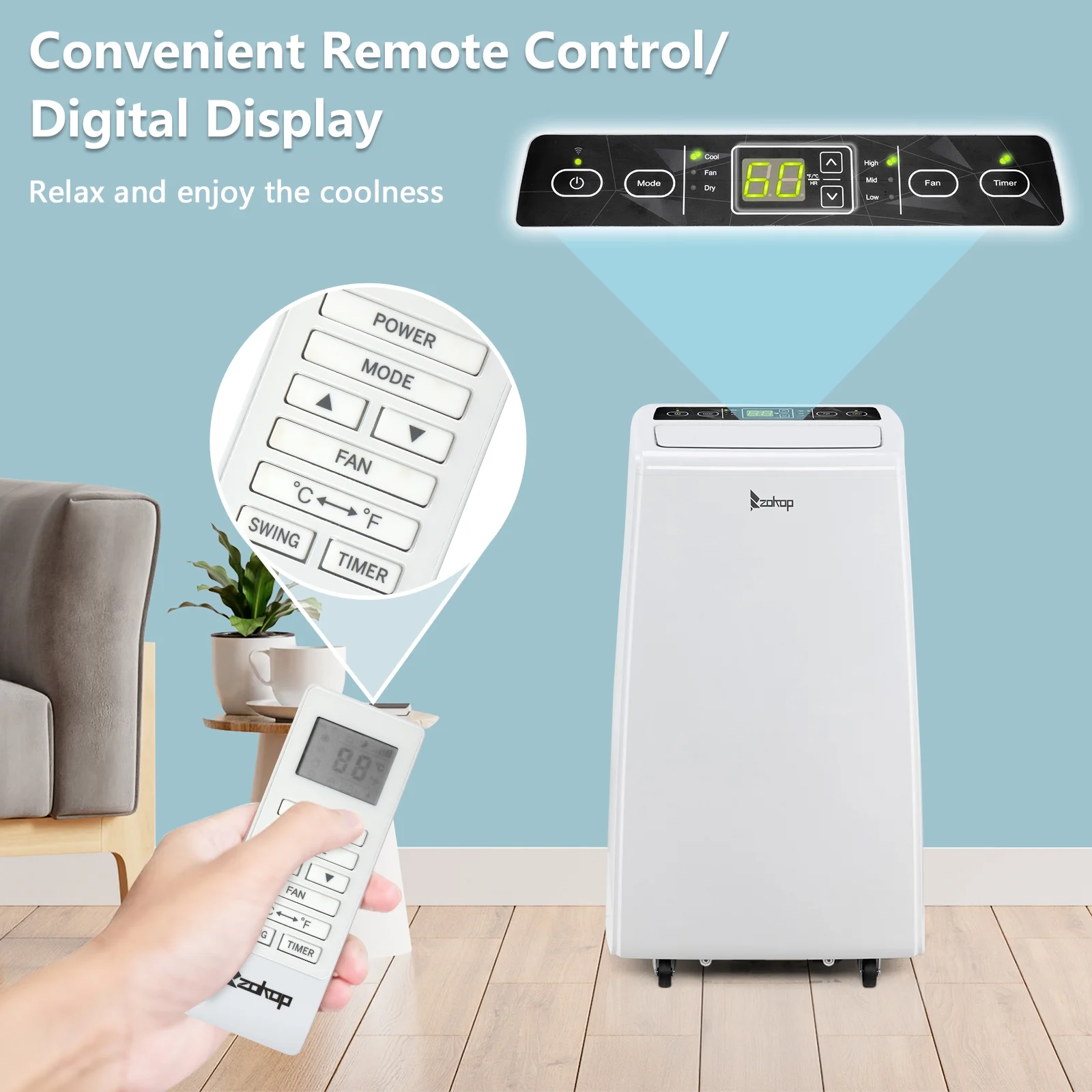 GoDecor Portable Air Conditioner 12000 BTU Power Plug in AC Cold Indoor Room Conditioning System with Cooler, Dehumidifier, Fan, Exhaust Hose
