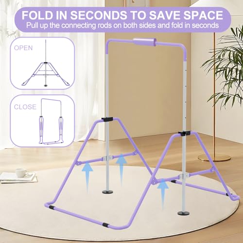 Expandable Gymnastics Bar for Kids, Adjustable Height Junior Training Kip Bar, Folding Gymnastic Horizontal Bars Monkey Bar