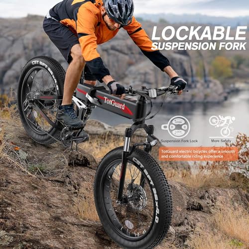 TotGuard Electric Bike,26" x4.0 Fat Tire Electric Bike with 975W Peak Motor,48V 10.4Ah Removable Battery, 21.6MPH Foldable Mountain Ebike
