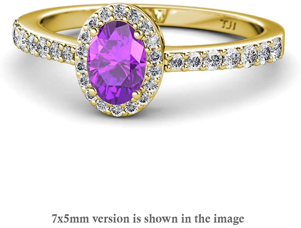 Oval Amethyst & Natural Diamond 8x6 mm Halo Engagement Ring 1.73 Carat tw 14K Yellow Gold.size 8.5