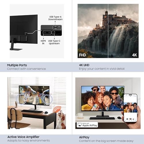 Samsung 43&rdquo; Smart Monitor M7 (M70F) 4K UHD Display, Samsung Vision AI, Smart TV Apps, Gaming Hub, USB-C, HDMI and USB-A, Black, LS43FM702UNXZA