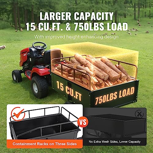 VEVOR Heavy Duty ATV Dump Cart - Steel Tow Behind trailer, 750 lbs, 15 Cubic Feet Garden Utility with Removable Sides