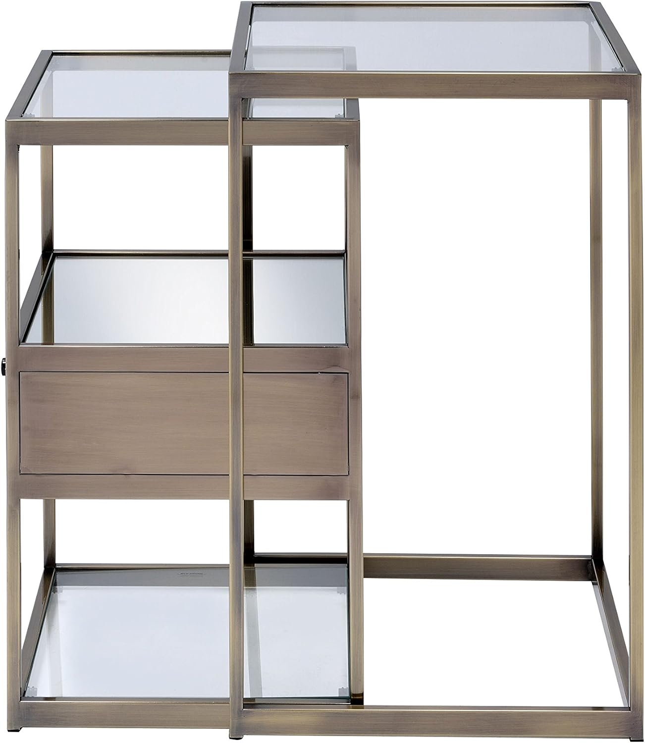 ACME Enca Antique Brass and Glass Nesting Tables Set 2 Piece