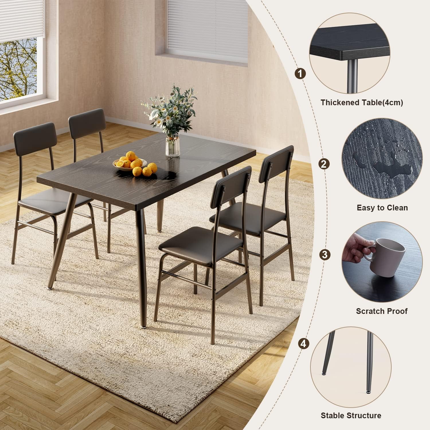 Dining Table Set For 4, Kitchen Dining Table With 4 Chairs For Small Space, Apartment