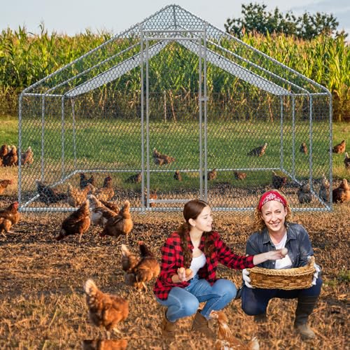 Outvita Chicken Coop, 13×10 FT Large Metal Chicken House, Poultry Habitat Cage with Waterproof Cover