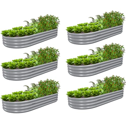 8 Pack 6x3x1FT Galvanized Raised Garden Bed Kit Oval Metal Ground Planter Box Outdoor Bottomless Planter Raised Beds for Vegetables Flowers Herbs