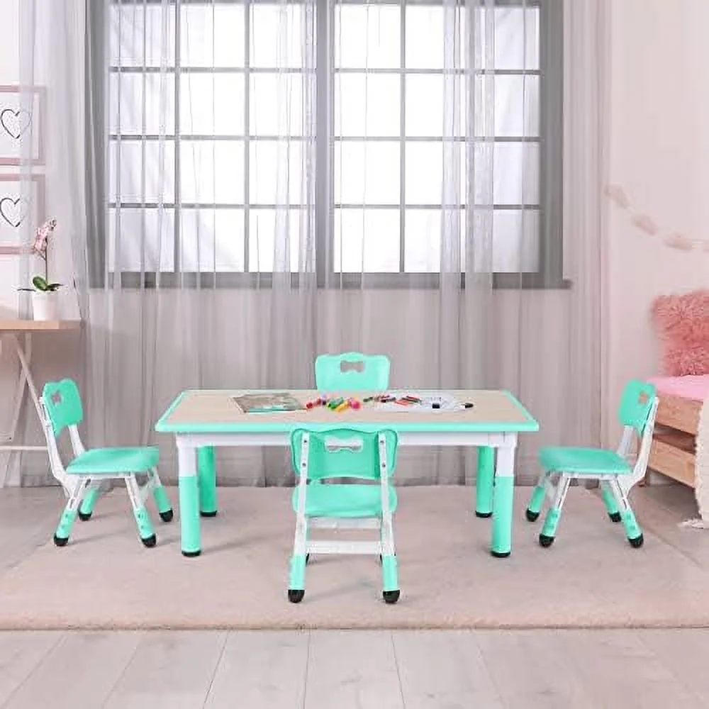 HJZBNONE Big  Study Table and 4 Chair Set  Height Adjustable Toddler Table and Chair Set for 4  Multifunctional Toddler Table  Reading  Drawing