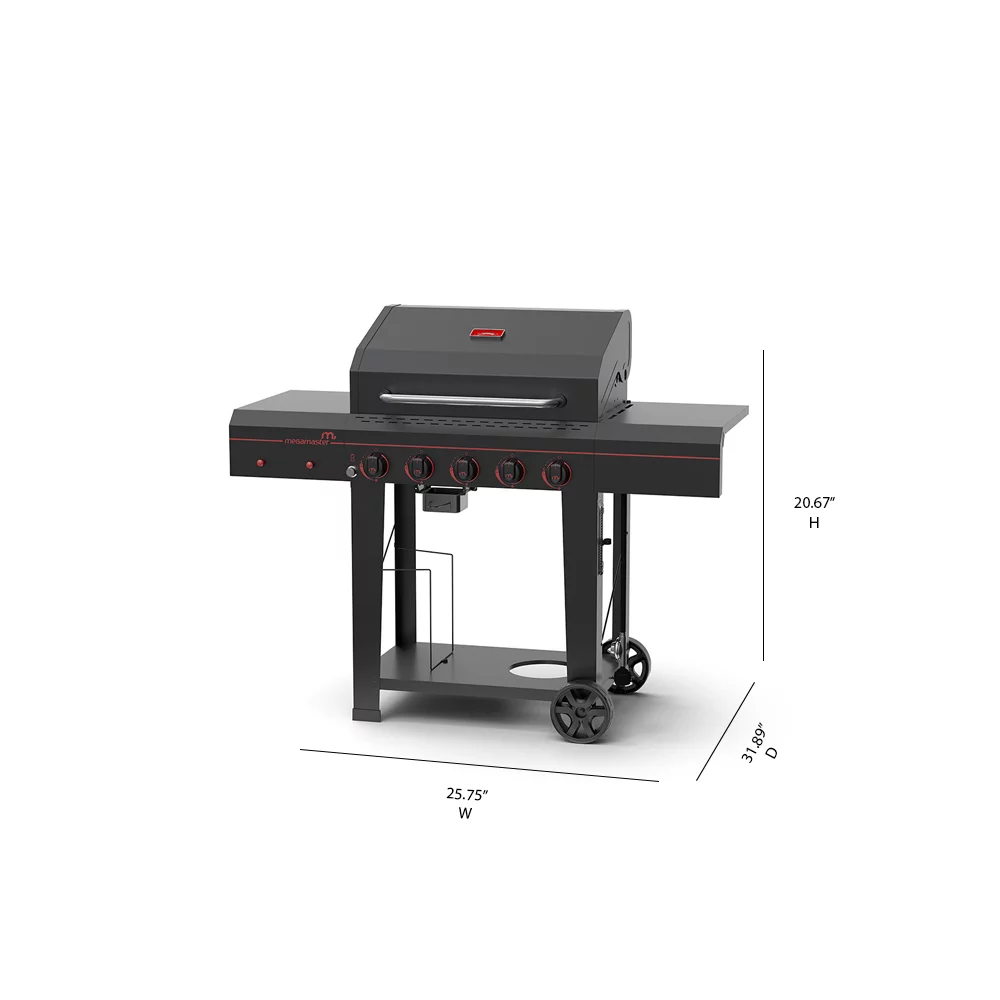 Megamaster 5 Burner Propane Gas Grill with Open Cart